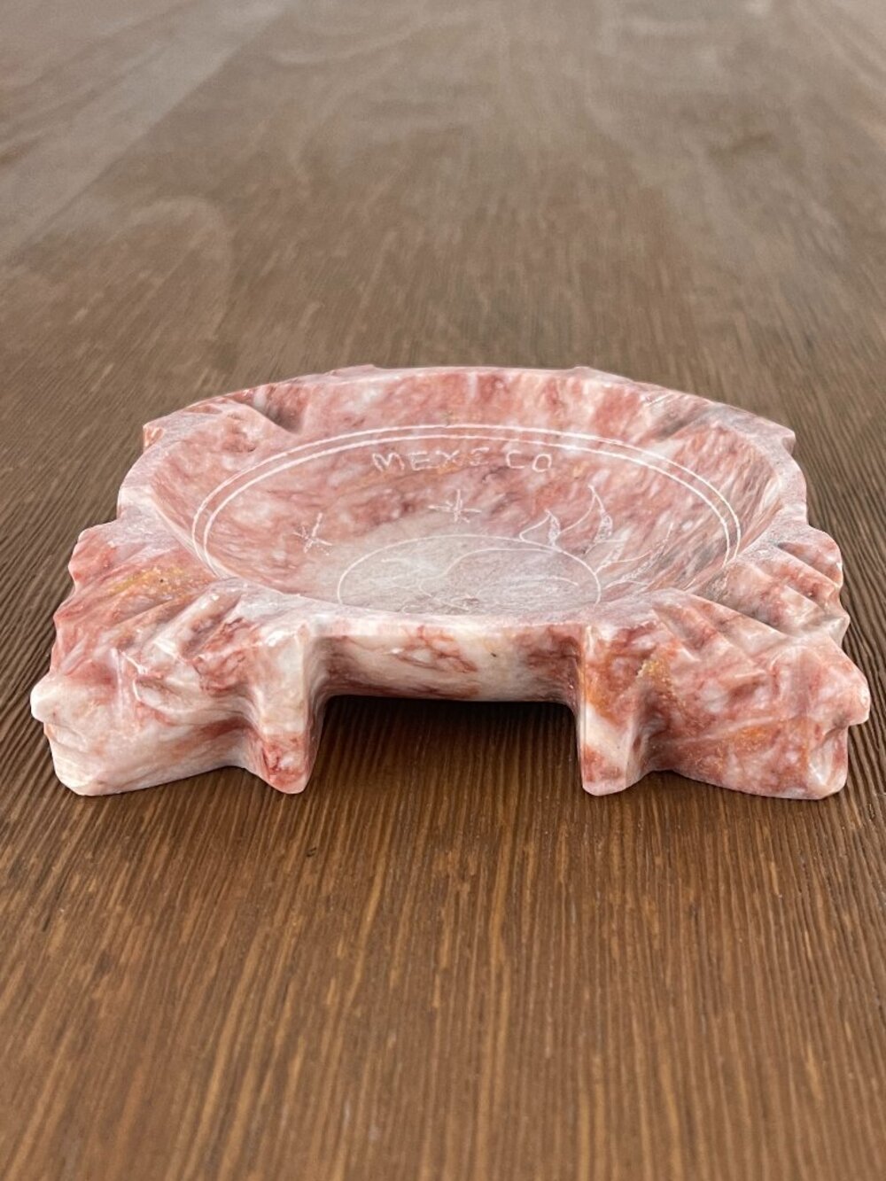 Vintage Red Marble Sculptured Stone Mexican Ashtray